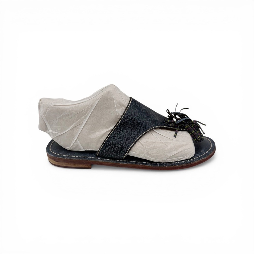 Patricia Nash Sandals Women 6.5 Blue Leather Slide Tassel Flat Slip On Artisan